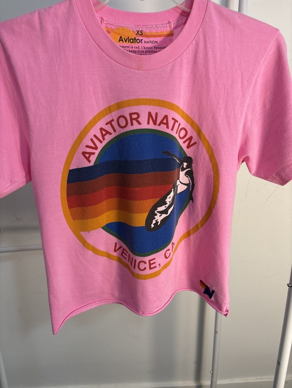 Aviator Nation Neon Pink Cropped Boyfriend Tee women's XSmall Venice, CA